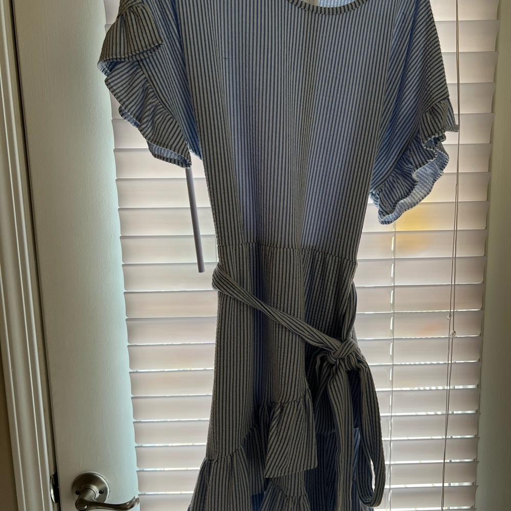 Seersucker Blue Ruffle Dress